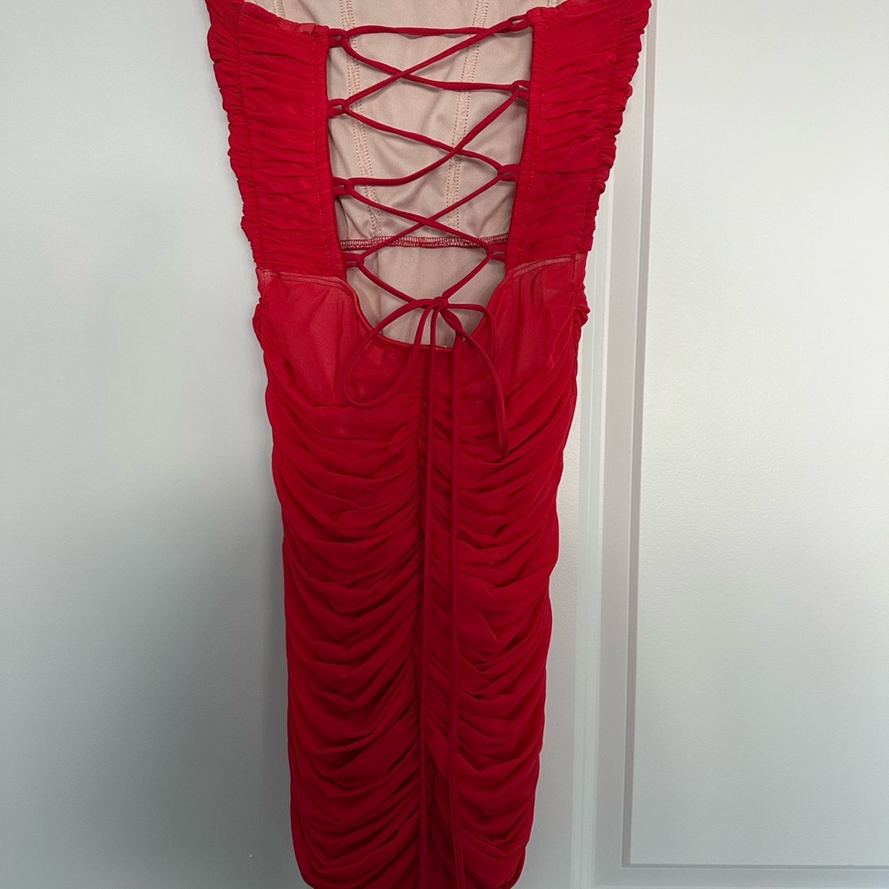 Chic Red Ruched Dress - Picture 2 of 3